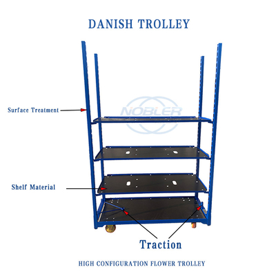 Folding Danish Flower Trolley 2 Directional Rubber Wheel Push And Pull Type