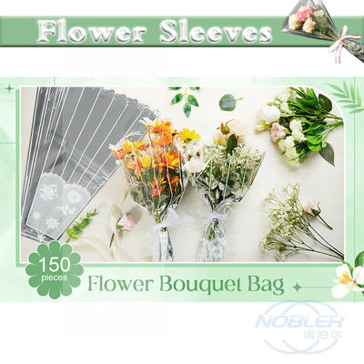 Disposable Flower Bouquet Sleeves Plastic Wrapping Bags 150Pcs With Strip And Lace Decor