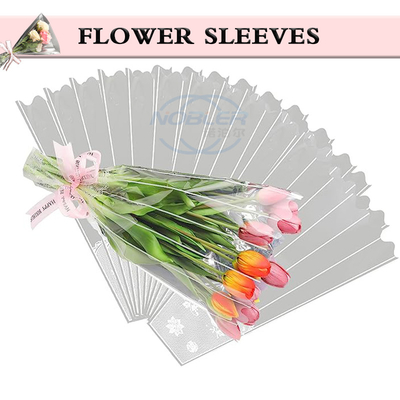 Disposable Cellophane Flower Bouquet Sleeves Plastic Wrapping Bags With Lace Decor