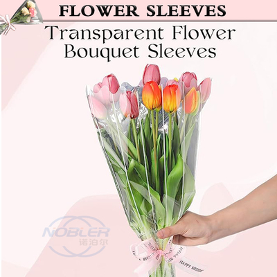 Disposable Cellophane Flower Bouquet Sleeves Plastic Wrapping Bags With Lace Decor