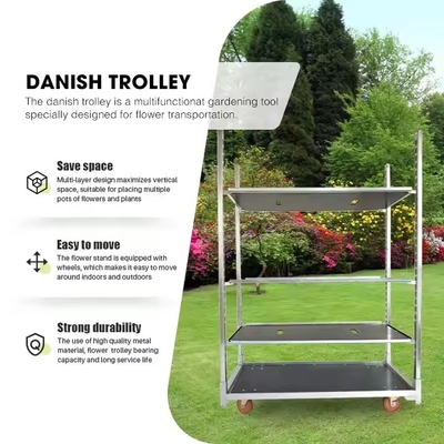 Plywood Material Four Wheel Rolling Danish Trolley Shelves